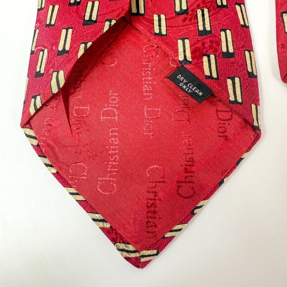 Christian Dior Monsieur Burgundy Red Silk Neck Tie Geometric Pattern - Picture 5 of 5